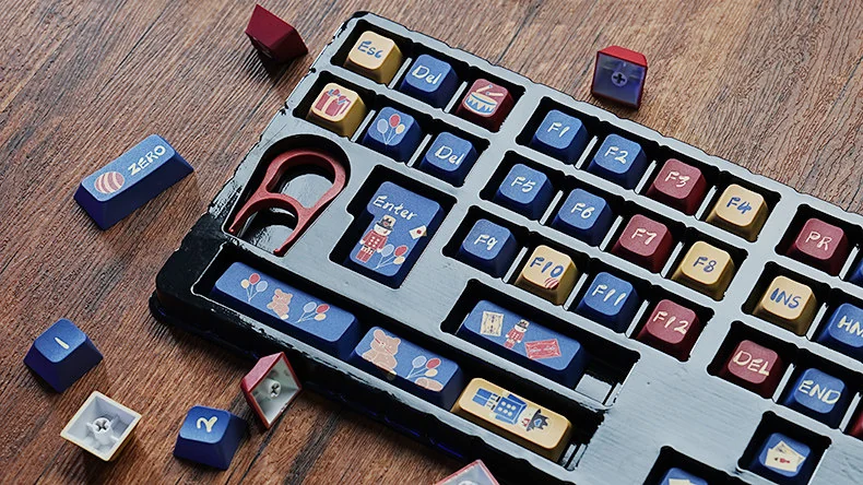 Gallery of the unique Cozy Comfort Nutcracker PBT keycap set, highlighting its premium earthy walnut tones and dreamlike, natural aesthetic.