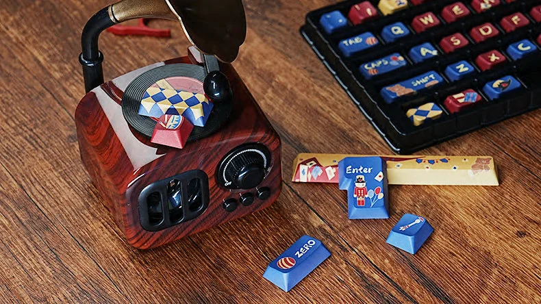 Cozy Comfort Nutcracker PBT keycap set gallery, showcasing unique earthy walnut tones, premium PBT material, and natural aesthetic from multiple angles.