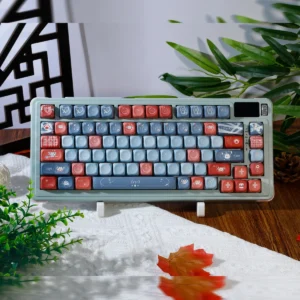 Devil's Nocturne PBT Keycaps Set showcasing a unique profile and minimalist dark fantasy design. Mysterious deep tones highlight the elegant, clean setup.