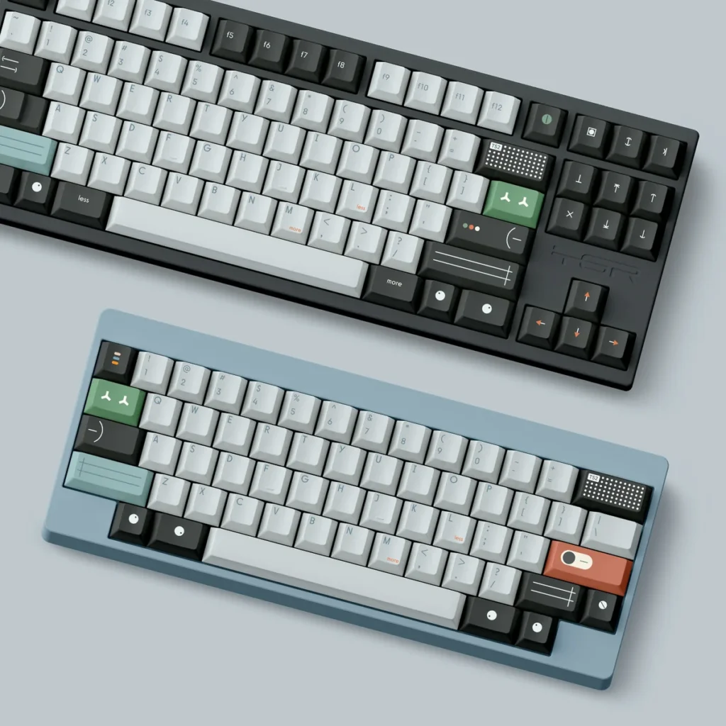 A refined view of T52 MIX PBT keycaps set, emphasizing durable PBT and crisp dye-sublimation for a clean, elegant, and modern keyboard setup.