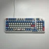 Vibrant RGB PBT MyGO Band Theme keycap set in a playful display, showcasing their immersive glow and comfortable MDA profile on a modern keyboard.