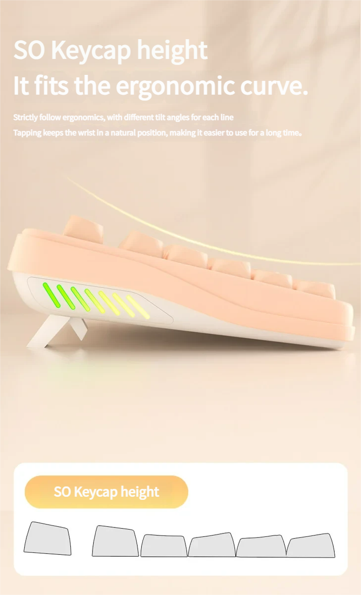 Peach Cream & Tofu Keycaps Set SO profile PBT set in the 'Peach Cream' variant, displaying its soft, creamy pastel hues and unique dessert-inspired aesthetic.