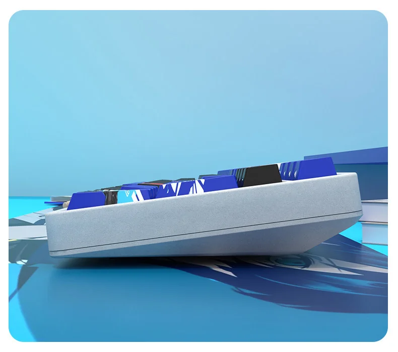 Persona 3 Yuki Makoto PBT keycaps set, featuring luminous side-printed legends and a dark, stylized backlit glow.