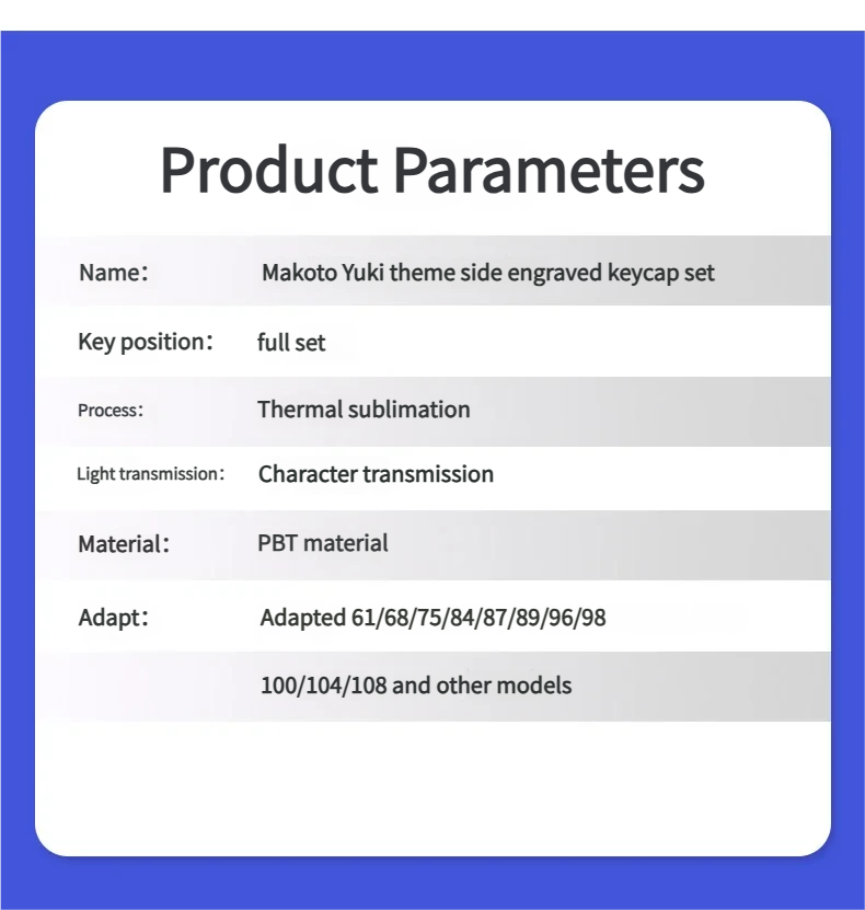 Persona 3 Yuki Makoto dual-tone PBT keycaps set, featuring side-printed, backlit legends in a dark, stylized aesthetic for a premium gaming setup.