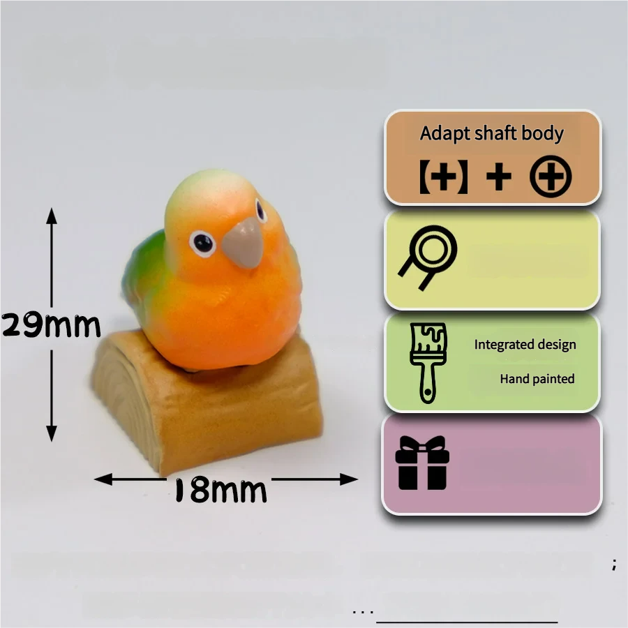 A close-up, elevated view of the handmade 3D Pineapple Conure Keycaps, showcasing its vibrant tropical scene and rustic base.