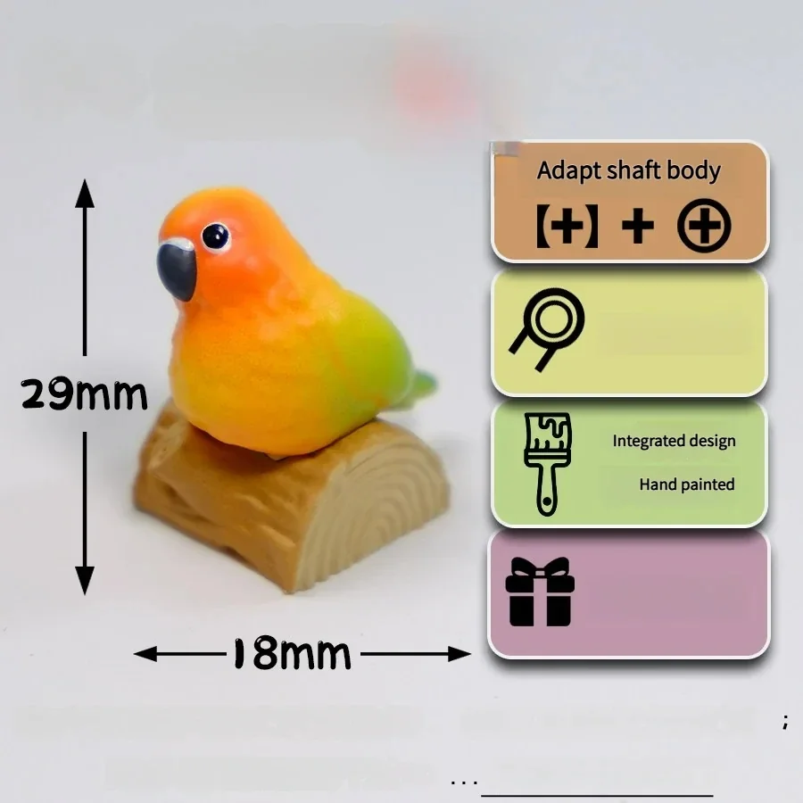 Handmade Pineapple Conure Keycaps featuring a vibrant pineapple and tropical scene on a rustic base.