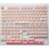 Charming Pink Cat Keycaps set, featuring durable PBT Dye-Sub keycaps with playful anime-inspired pink cat illustrations for a whimsical keyboard.