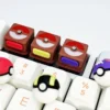 Relive childhood with this vibrant 3D Pokemon Poke Ball keycap, showcasing its iconic sculpted design from various angles, a premium collectible.