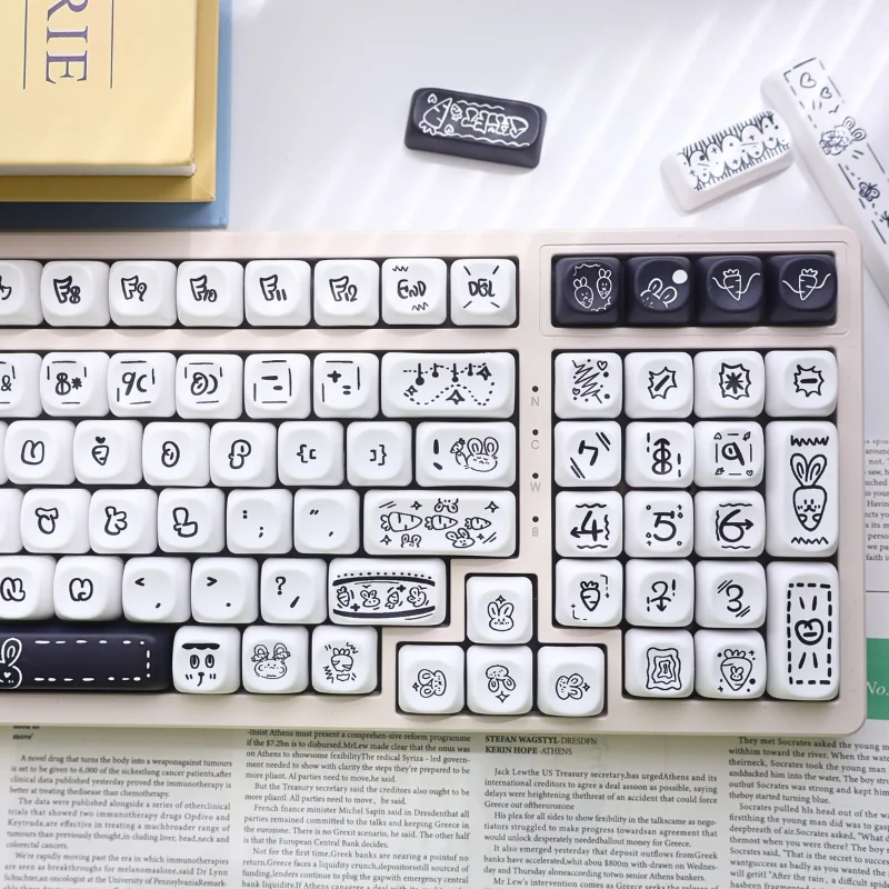 Main image of the delightful Whimsical Radish Rabbit MOA PBT Keycap Set, featuring charming pastel radish and rabbit motifs.