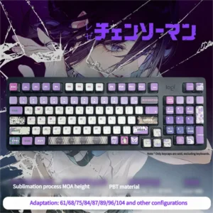 Exclusive Reze Chainsaw Man MDA keycaps set showcasing vibrant four-sided RGB translucency and explosive character art.