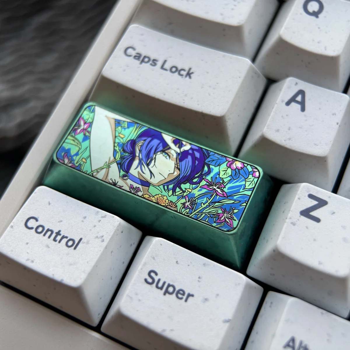 Chainsaw Man: Reze Themed Titanium Keycaps, 2.25U Left Shift, featuring vibrant abstract patterns of Theme Two, a unique artistic statement.