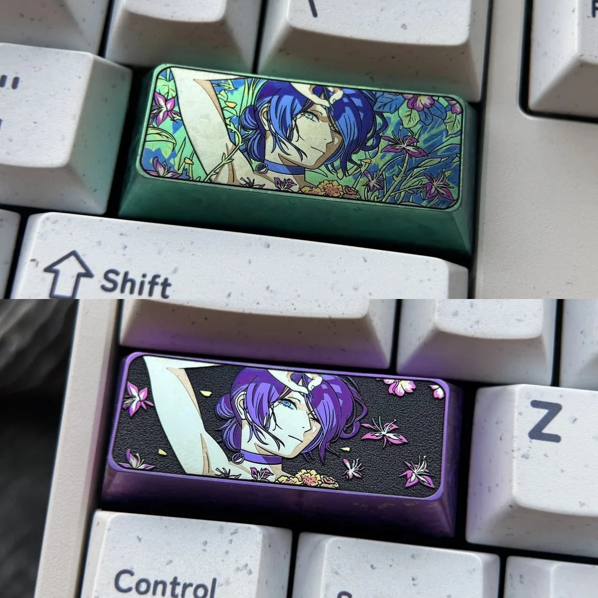 Chainsaw Man: Reze Themed Titanium Keycaps, a premium piece showcasing unique abstract artistry and a modern metallic aesthetic.