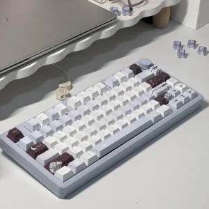 Artistic PBT Romance and Poetry Cherry Keycap Set, featuring soft, dye-sublimated patterns. These romantic PBT keycaps evoke poetic narratives with subtle design.