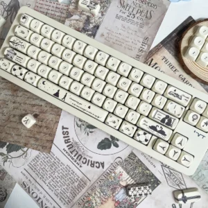 Encounter Romantic Series Keycap Set main image, showcasing durable PBT with soft pastel, full dye-sublimated romantic illustrations and elegant legends.