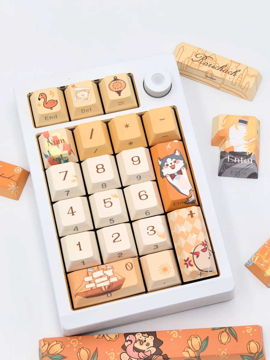 Detailed gallery views of the exclusive Rorschach Lovebrush side-engraved keycap set, highlighting its elegant, character-inspired design and premium aesthetics.