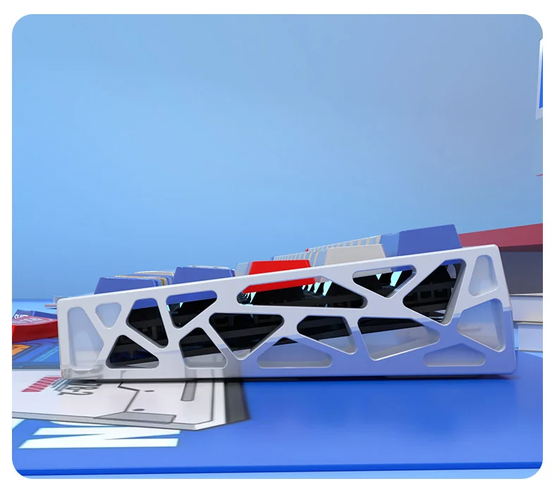 Gundam Pearlescent Metallic PBT keycaps full set for Wooting, showcasing gleaming mecha aesthetics and magnetic switch compatibility.