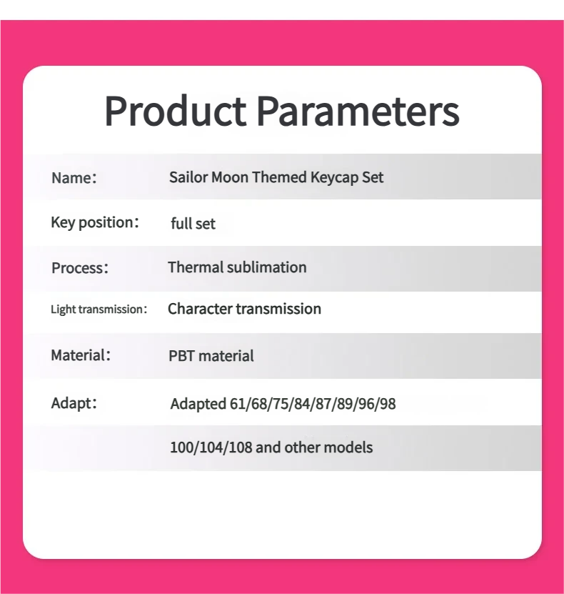 Detailed of Iconic Sailor Moon side-printed translucent PBT keycaps set showcasing vibrant anime art and luminous cosmic symbols, ideal for 60% or 68% keyboard layout.