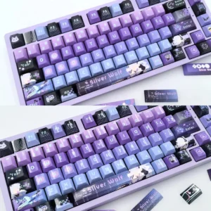 Experience the exclusive Silver Wolf Keycaps Honkai Star Rail Set, featuring a premium futuristic cyberpunk aesthetic inspired by the iconic character design.