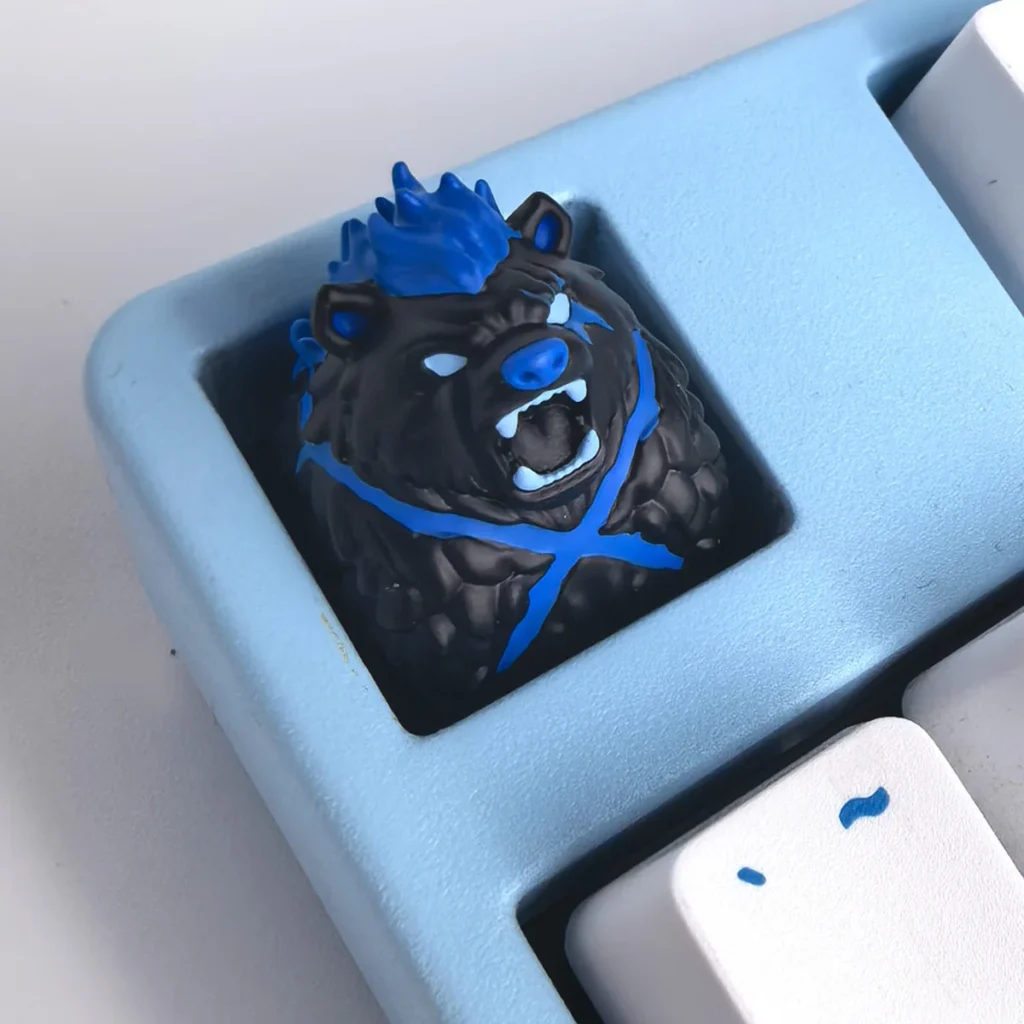 Close-up of the exclusive Solo Leveling: Tank & Beru Keycaps, showcasing intricate sculptural details of Shadow Legion figures from multiple angles.