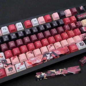 Vibrant Sparkle Keycaps set for Honkai Star Rail, showcasing mischievous character art and exclusive side-engraved legends. A premium, playful set for gamers.