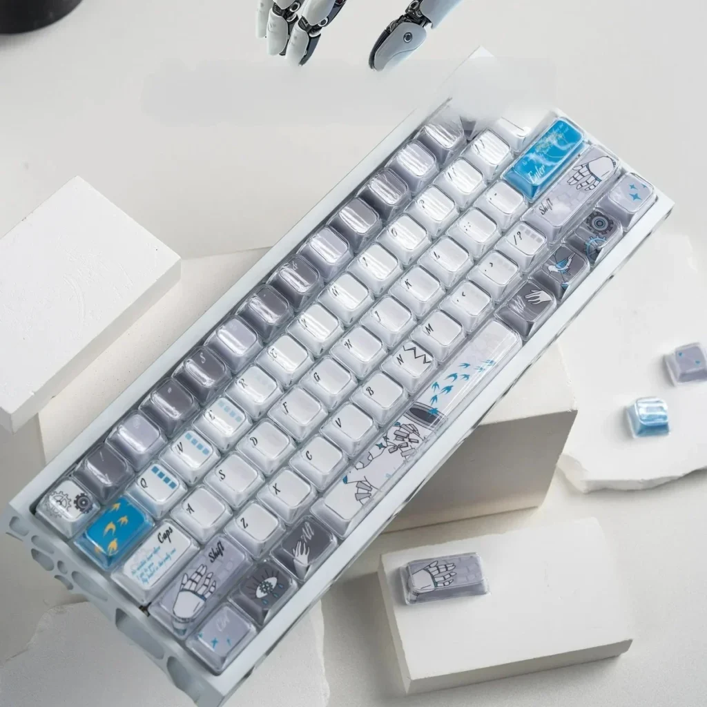 Artistic Spiritual Inspiration MDA Keycap Set, displaying serene abstract spiritual patterns and ergonomic MDA PBT+PC for creative comfort.