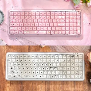 A charming pastel Stylish X100Pro Tri-Mode Membrane Keyboard with cute cat-inspired keycaps, soft RGB illumination, and silent tri-mode functionality.