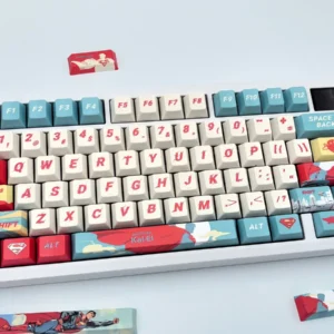 Heroic full set DC Superman keycaps set main display, showcasing iconic red and blue design with the classic emblem. Exclusive collector's item.
