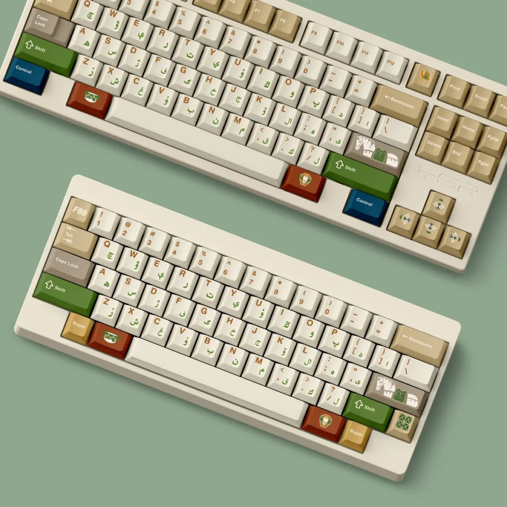 Elevate your keyboard with this Tang Tri-Color PBT keycaps set, showcasing rich earthy glazes and unique Uyghur legends.