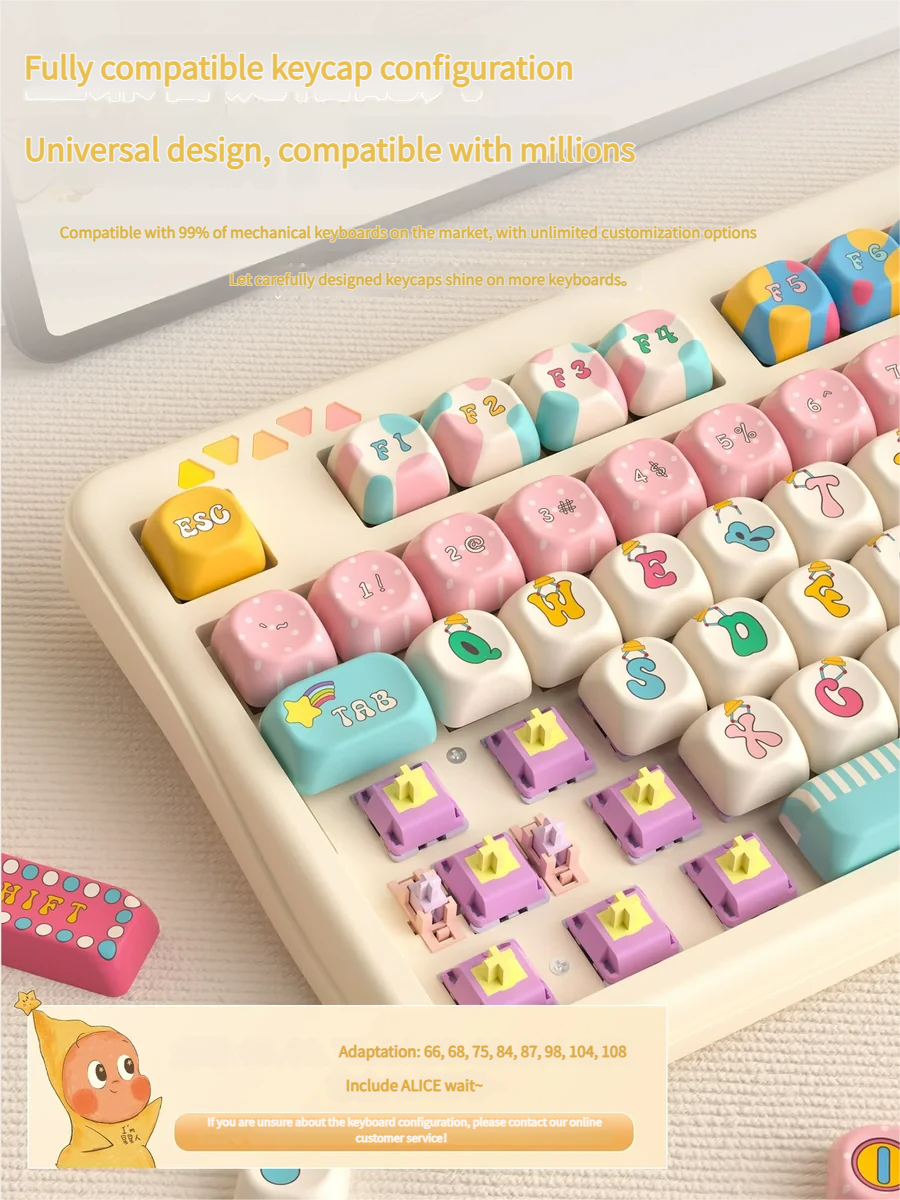 Close-up view of the whimsical claw machine keycap set, highlighting the detailed miniature arcade prizes and the playful transparent dome.