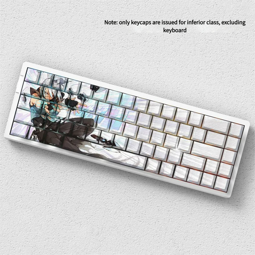 Multiple angles of the premium Valorant Jett side-lit PBT keycaps set, showcasing the sleek, minimalist design and vibrant legends.