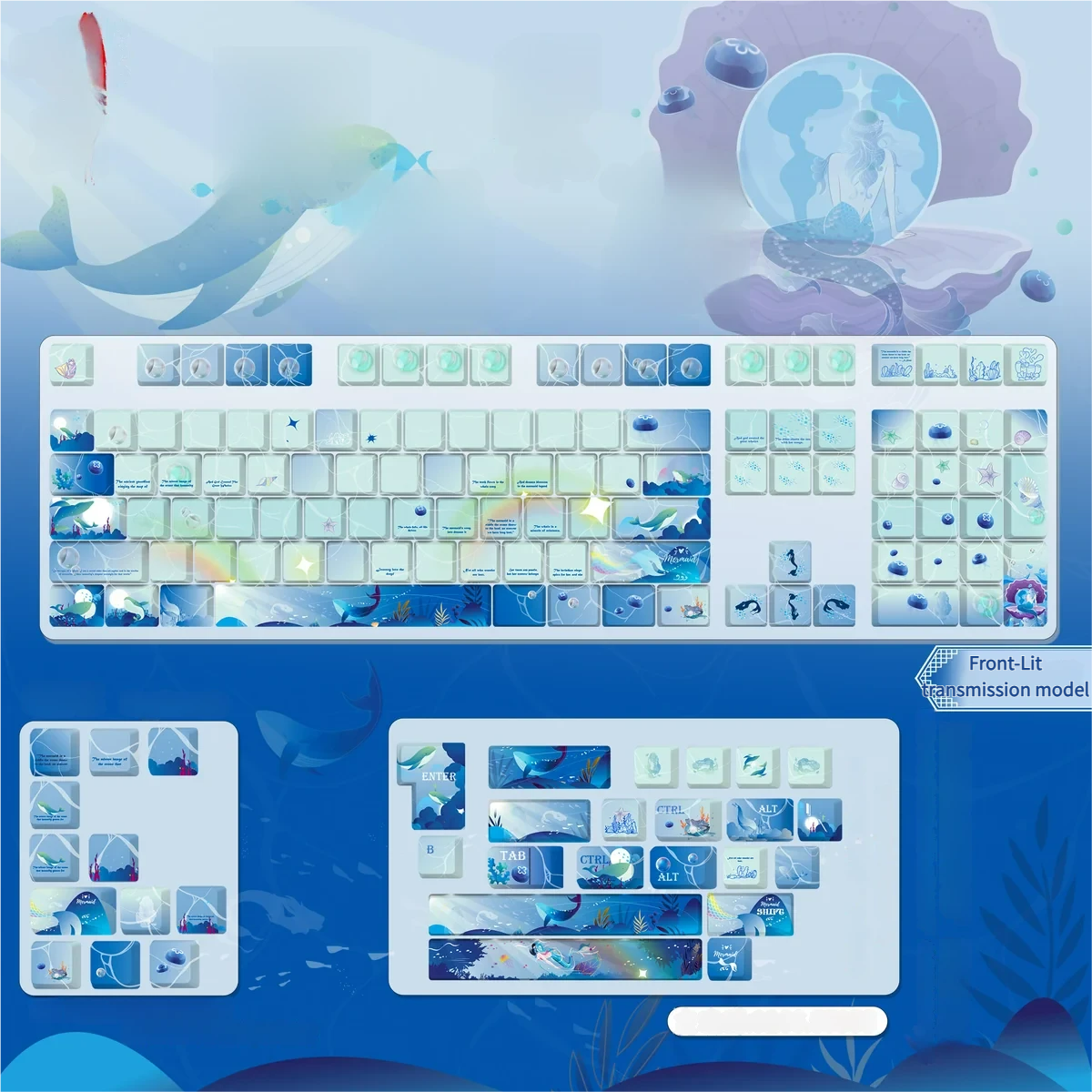 Whale Starlit Keycap Set front light-transmitting PBT keycap, showcasing stunning deep blue oceanic and cosmic art.