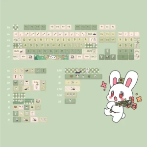 Vibrant, exclusive Year Hare Affair PBT dye-sub keycaps full set, featuring playful cartoon characters from the beloved series.