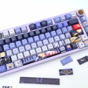 Dynamic Zenless Zone Zero Hugo keycaps set, a gaming masterpiece, displayed with futuristic sci-fi lighting, highlighting its exclusive artistic design.