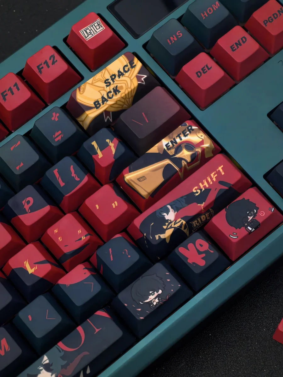 Premium Zenless Zone Zero Lighter keycaps set, featuring intricate futuristic urban fantasy details and vibrant anime character art from various angles.