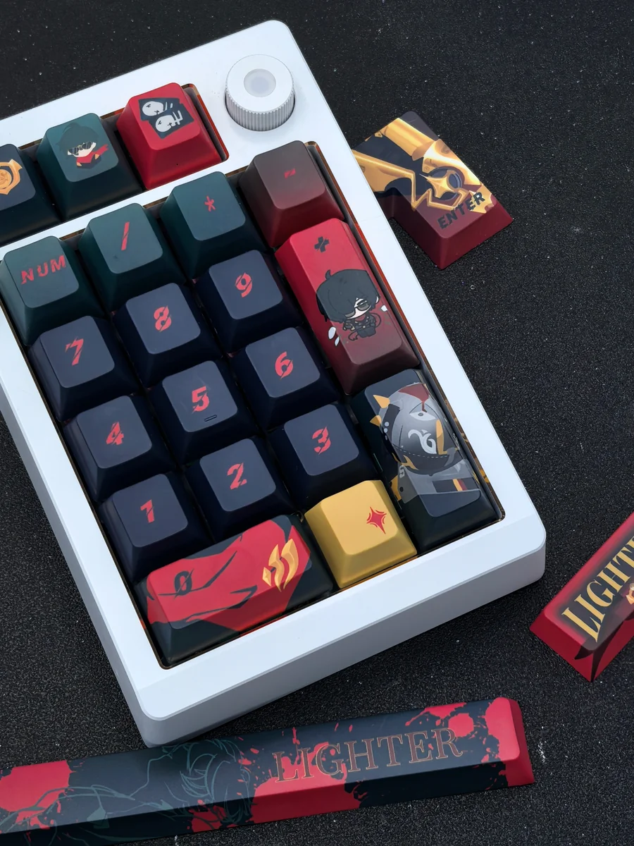 Zenless Zone Zero Lighter keycaps set, multiple angles revealing vibrant, futuristic anime design. Dynamic details emphasize its premium quality.