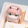 Gallery views of the vibrant pink Zero Two anime keycap, playfully showcasing its iconic Darling Franxx character design and detailed artistry from multiple angles.