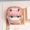 Close-up of a vibrant pink Zero Two anime keycap, highlighting the iconic Darling Franxx character's detailed design.