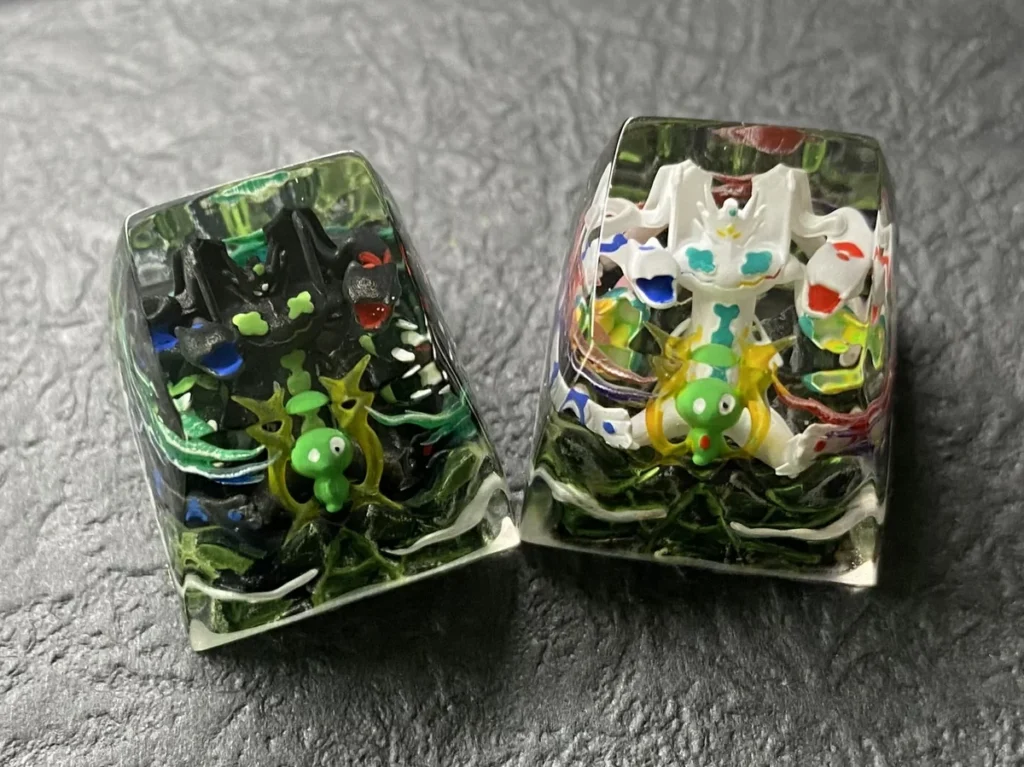 Legendary Pokemon Zygarde 100% handcrafted luminous resin keycap in a premium black finish, showcasing intricate mythical details.