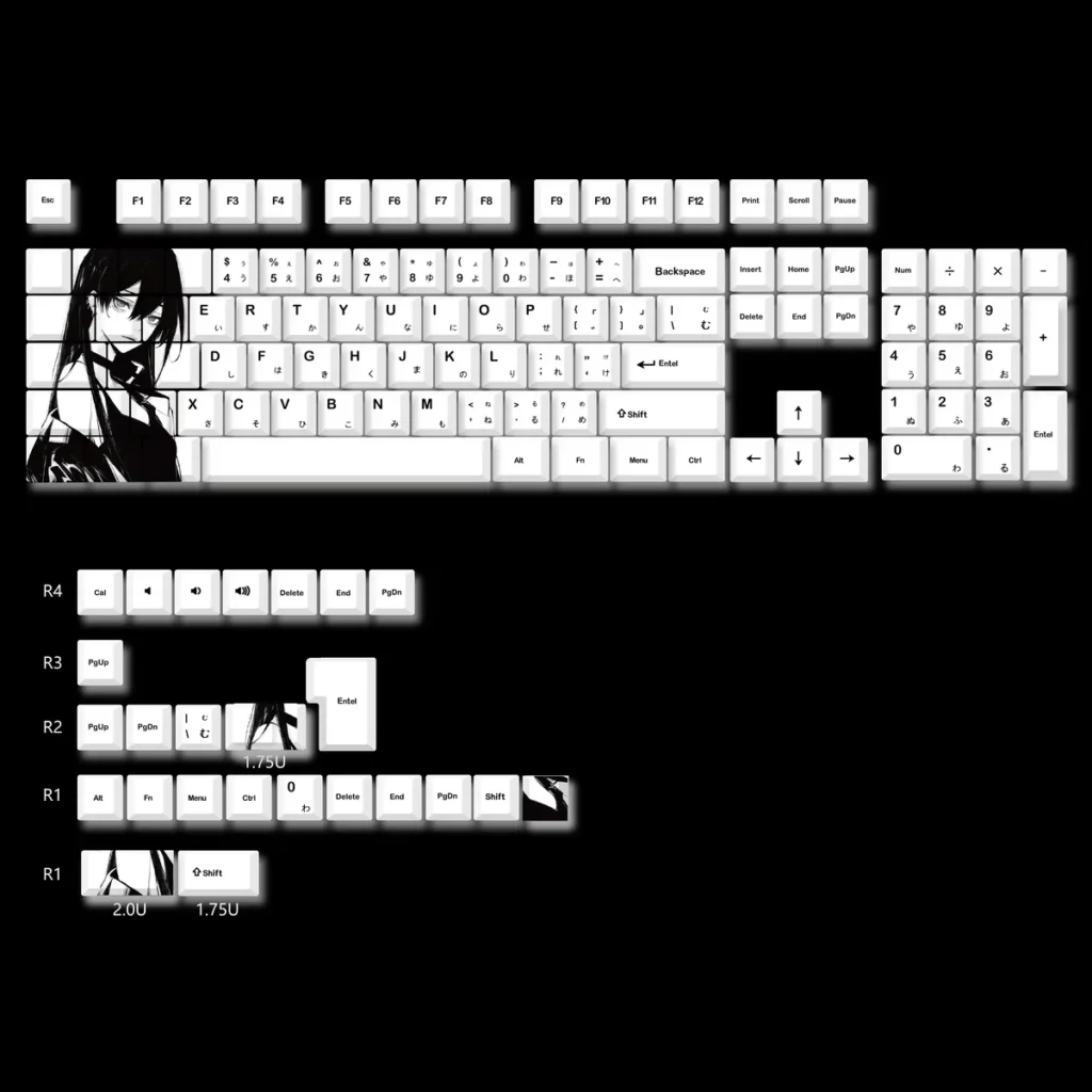 Vibrantly angled Adolescent Girl Cherry Keycap Set PBT dye-sub keycaps display crisp legends, vivid anime samurai patterns for wide compatibility.