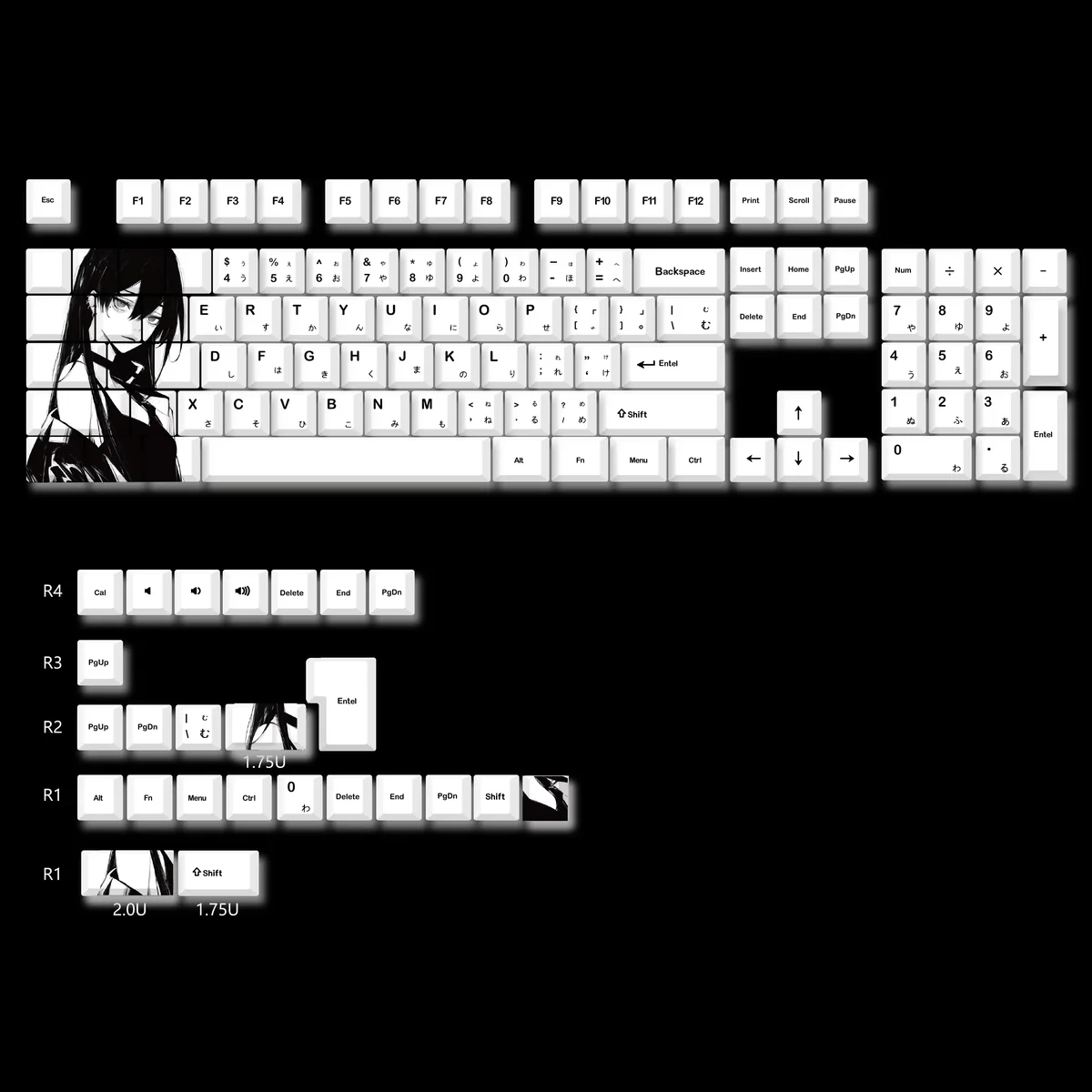 Vibrantly angled Adolescent Girl Cherry Keycap Set PBT dye-sub keycaps display crisp legends, vivid anime samurai patterns for wide compatibility.