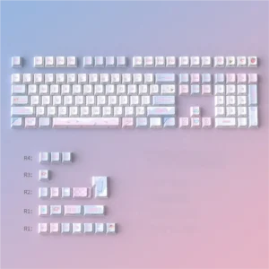 Cozy Afternoon Tea PBT side-printed luminous keycaps set. Soft pastels, warm hues, and subtle tea motifs glow with elegant side-lit legends.