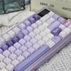 Close-up of Antiquity purple keyboard keycaps, featuring detailed ancient Chinese motifs and elegant calligraphy on durable PBT.