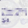 Full set of Antiquity Chinese art keycaps, purple PBT with dye-sublimated legends, viewed from various angles to show its