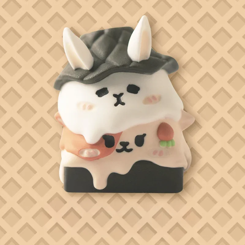 Exquisite handcrafted resin Animal ice cream cone ESC artisan keycap, captured from multiple angles to highlight its whimsical design and vibrant artistic layers.