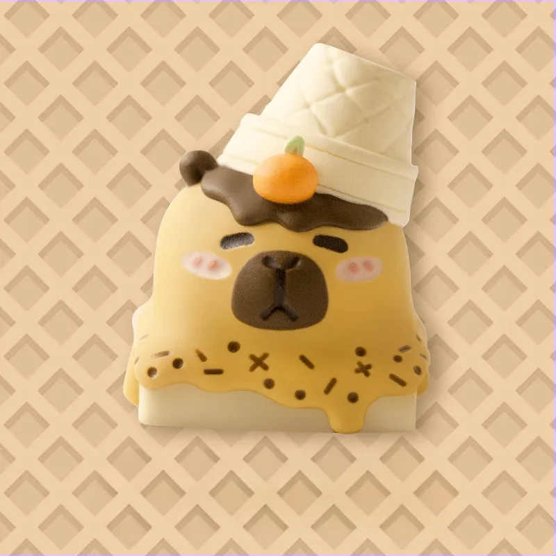 Whimsical handcrafted resin Animal ice cream cone ESC artisan keycap from multiple playful angles, showcasing exquisite layered details.