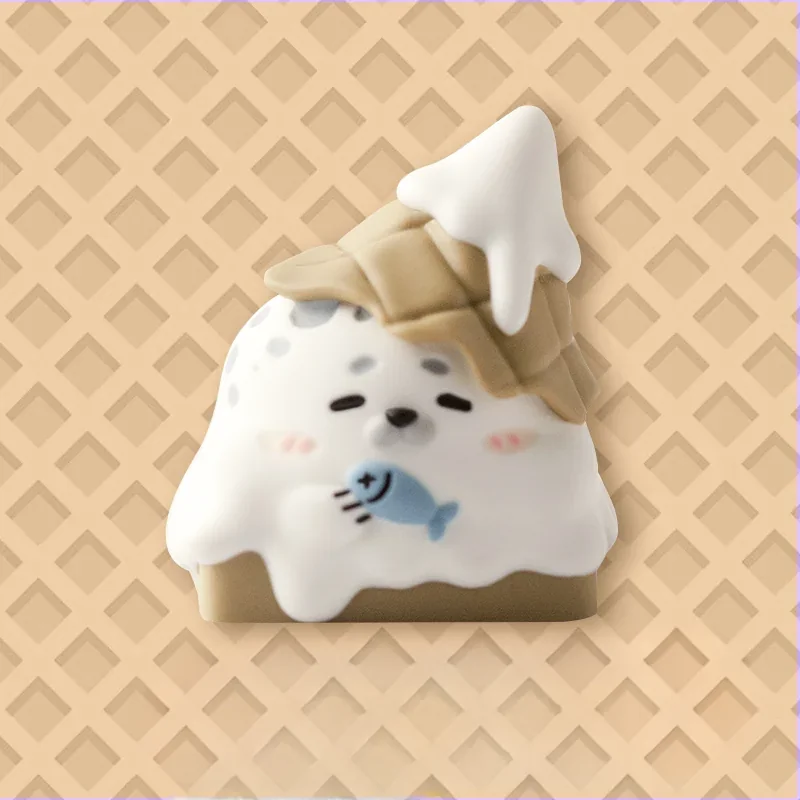 Whimsical Animal ice cream resin cone ESC artisan keycap, exquisitely handcrafted. Vibrant layered design with playful details, shown from multiple angles.