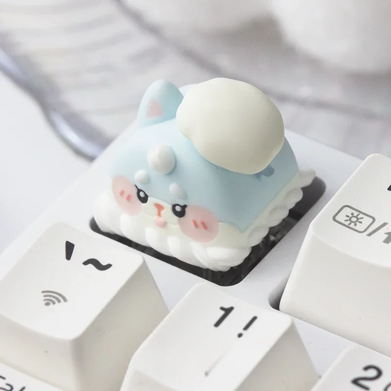 Whimsical handcrafted artisan resin ESC keycaps. Adorable food creatures, intricately sculpted with vibrant colors, shown from multiple angles.