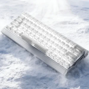 Full set of custom white ice crack artisan keycaps, enhancing mechanical keyboard aesthetic with ceramic craftsmanship.