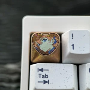 Premium Asuka Langley Soryu titanium artisan keyboard cap for mechanical keyboards.