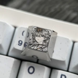 Exquisite Wuthering Waves Titanium Artisan Keycap showcasing intricate game character art with vibrant enamel-like coloring on polished metallic.